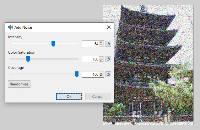 Effects > Noise > Add Noise