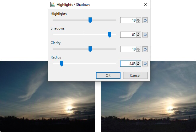 Adjustments > Highlights and Shadows