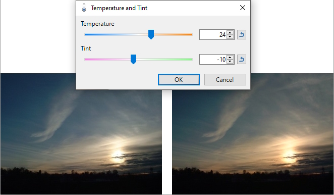 Adjustments > Temperature and Tint