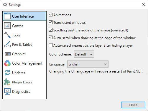 Settings Dialog