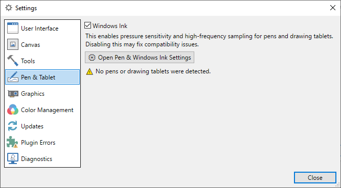 Settings: Pen and Tablet